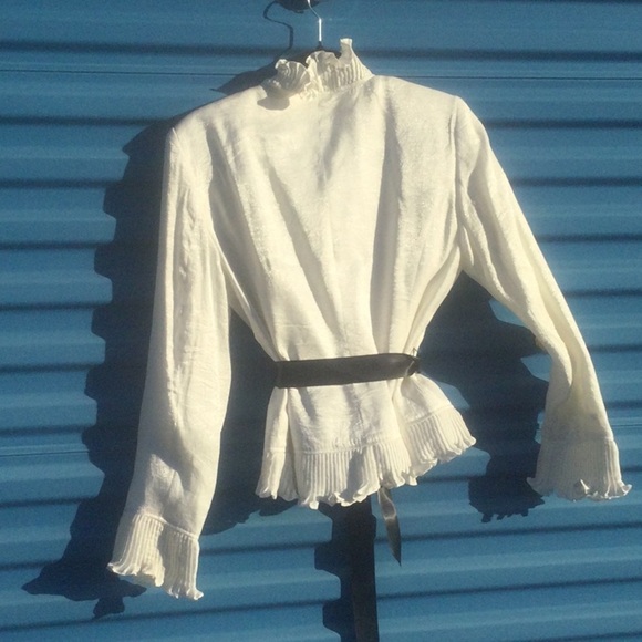 ADRIANNA PAPELL Evening Essentials Longsleeve Shimmering White Blouse,Size10 EUC - Picture 7 of 8